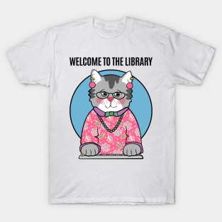 Librarian Grey Cat in Pink T-Shirt